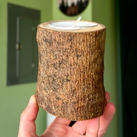Other - Rustic Wooden Bark Cabin Nature Woods Candle Accent Decor